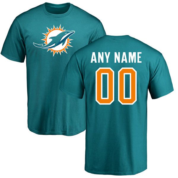 Men Miami Dolphins NFL Pro Line Aqua Any Name and Number Logo Custom T-Shirt->->Sports Accessory